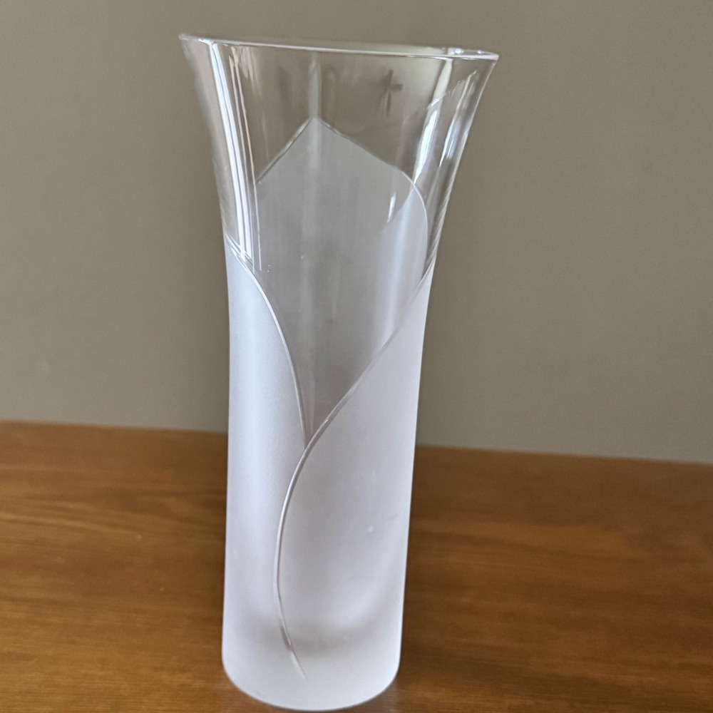 Clear Frosted Glass Bud Vase Calla Lily Design 7in
